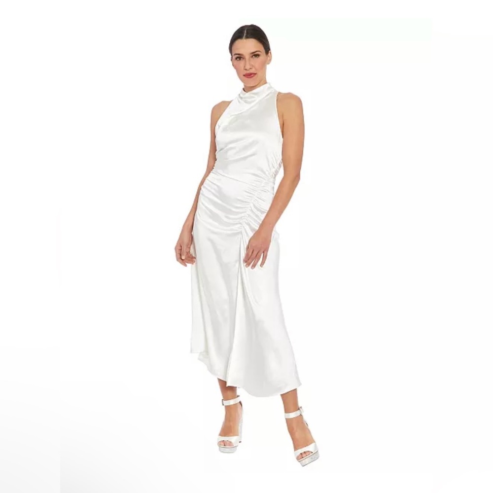 Elegant White Satin Midi Dress